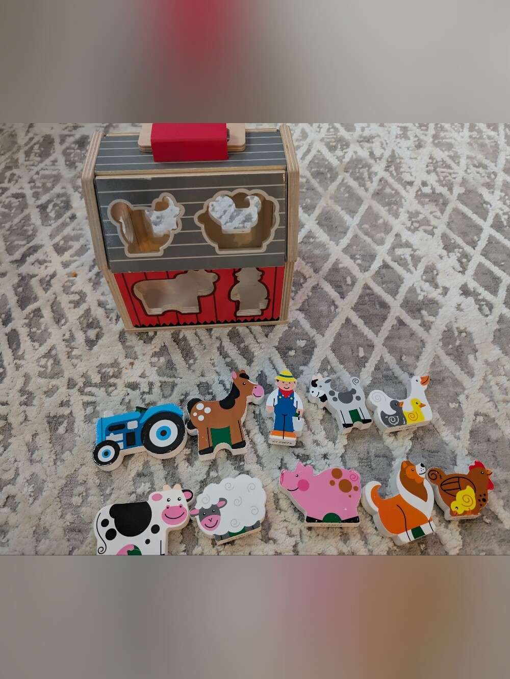 Melissa & Doug Wooden Barn Puzzle with Red Handle and Multicolor Pieces